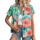 thumbnail image 5 of Top de Impresión Hawaiana de las Señoras, Moda de Manga Corta Solapa Casual Botón Blusa para las Vacaciones Y el Uso Diario, Camiseta Elástica de Verano, 5 of 6