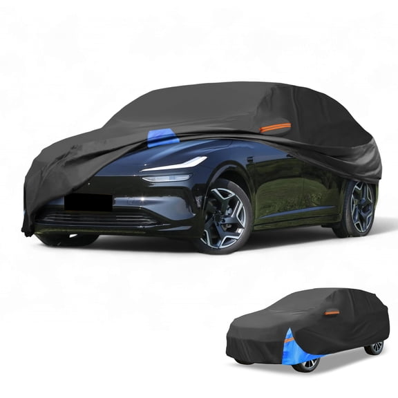 Unique Bargains 1 Pc Universal Car Cover Waterproof All Weather Automotive Outdoor Anti-UV Sun Rain Protection Full Exterior Cover Aluminum Film Cotton Black Blue Fit for SUV Length 181" to 190"