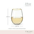 thumbnail image 4 of Twine Gilded Gold Rimmed Stemless Wine Glasses, Party Barware 18oz Set of 2, 4 of 9
