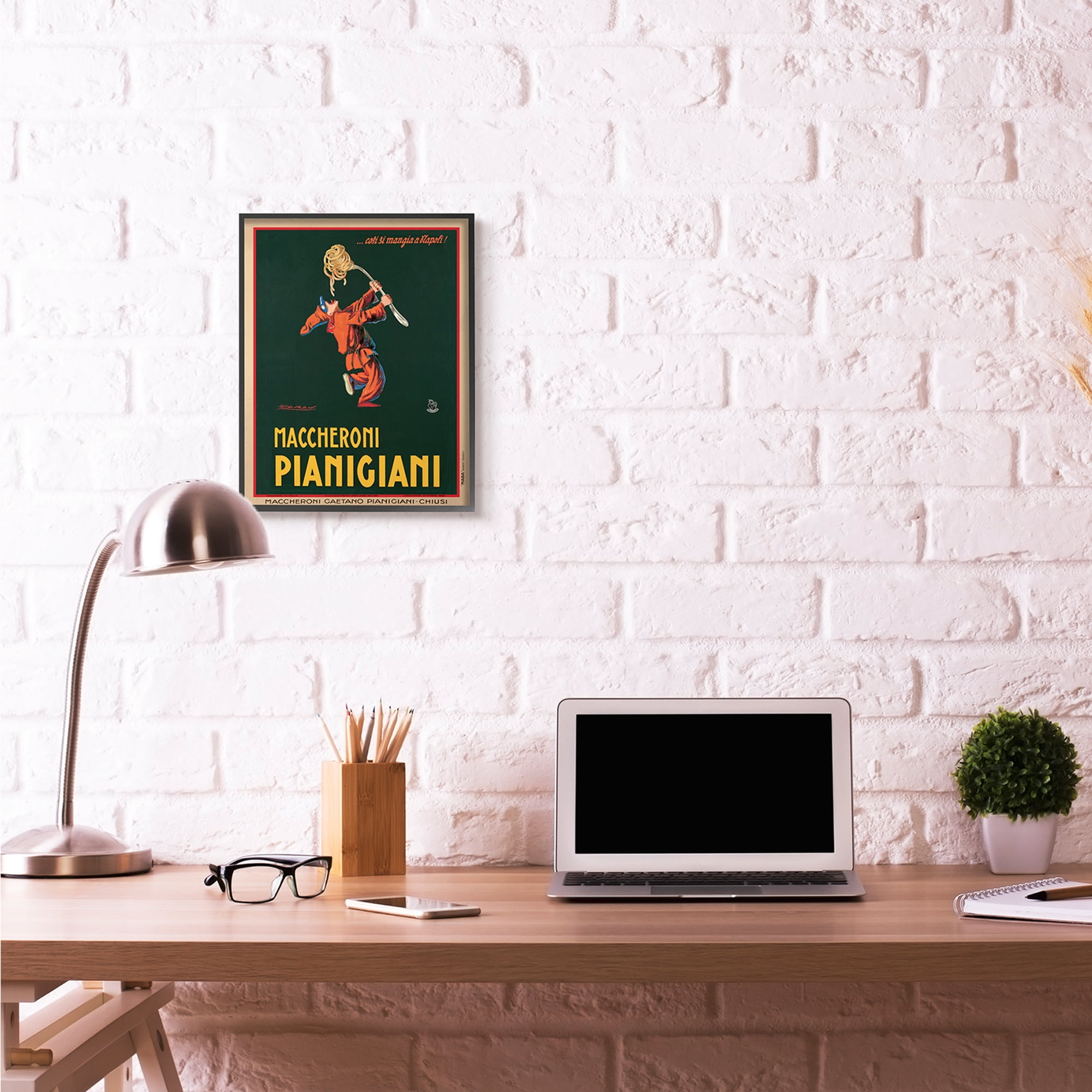 Stupell Industries Maccheroni Pianigiani Vintage Poster Food Design Framed Wall Art by Marcello Dudovich, 16" x 20", Black Framed