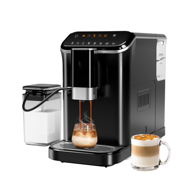 Fully Automatic Espresso Machine with Grinder & Milk Frother, 20-Bar Pump & LCD Touch Display