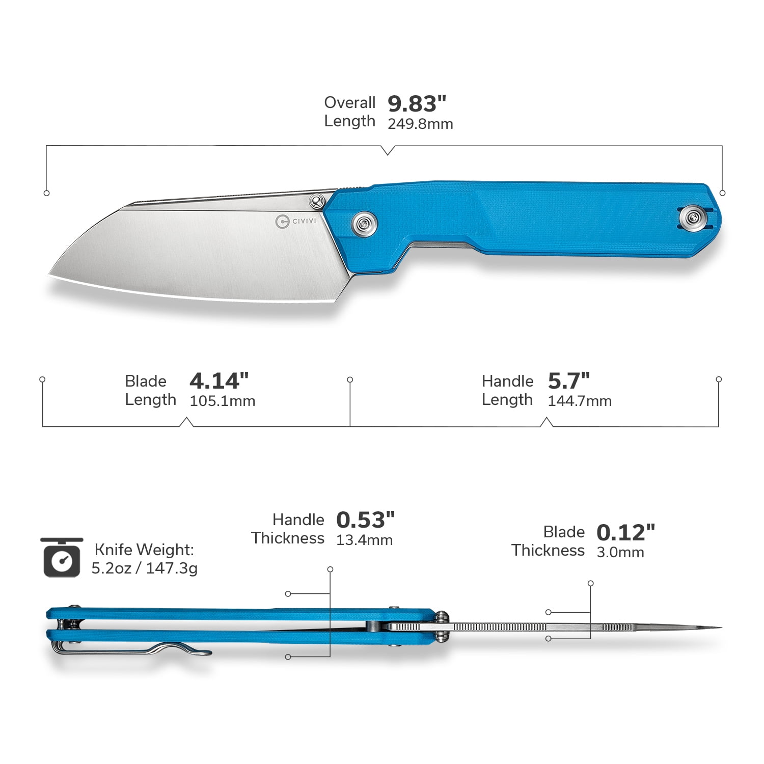 CIVIVI Hid Folding Pocket Knife, 4.14" Swedish 14C28N Blade G10 Handle Nested Liner Lock Kitchen Knife with Thumb Stud Opener, Ideal for Outdoor Use Camping Hiking and EDC C23008-5, Blue