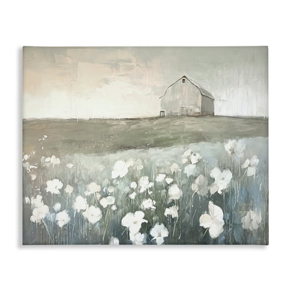 Stupell Industries Peaceful Floral Pasture Landscape Painting Gallery Wrapped Canvas Art Print Wall Art, 20 x 16