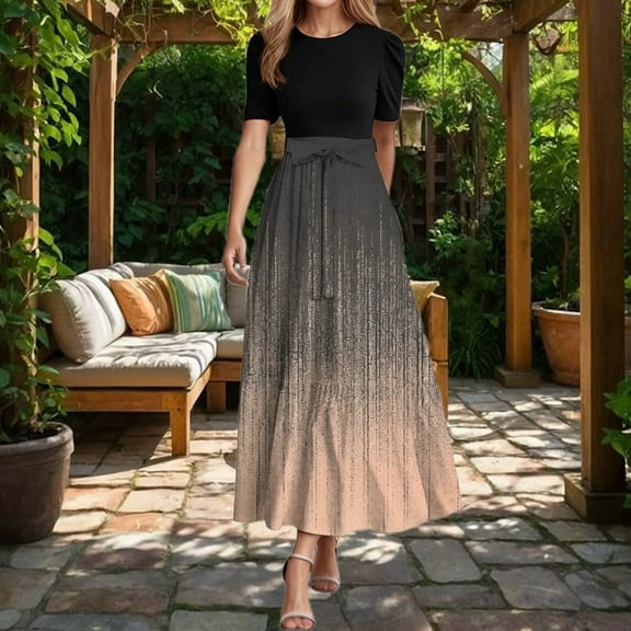 Women's Spring/Summer Print High Waist Elegant Dress Ladies plus Size Evening Dresses 6x Dresses for plus Size Women Dresses Long plus Size plus Party Dress Semi Formal Outfit plus Size Sequin Dresses