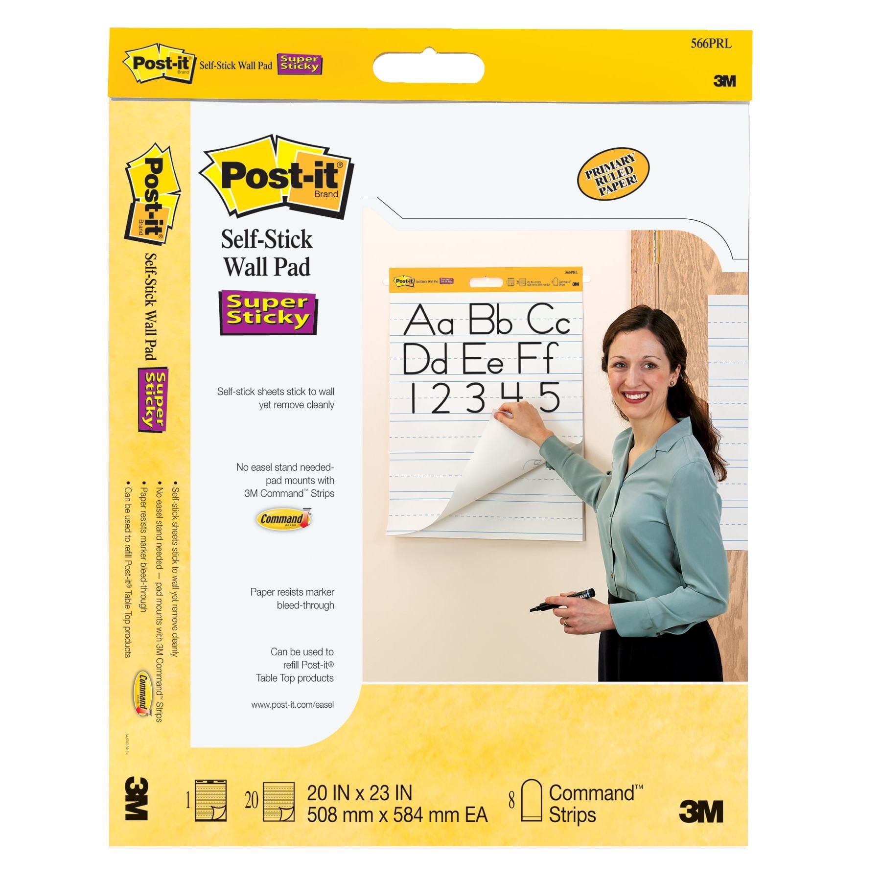 Post-it Wall Pad with Command Strips, White, Lined, 20 in. x 23 in., 2 Pads