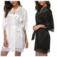 thumbnail image 6 of XBASW Womens Summer Silk Bathrobe Short Sleeve Satin Robes Lace Trim Bridal Bridesmaid Pajamas for Womens S-XXL, 6 of 8