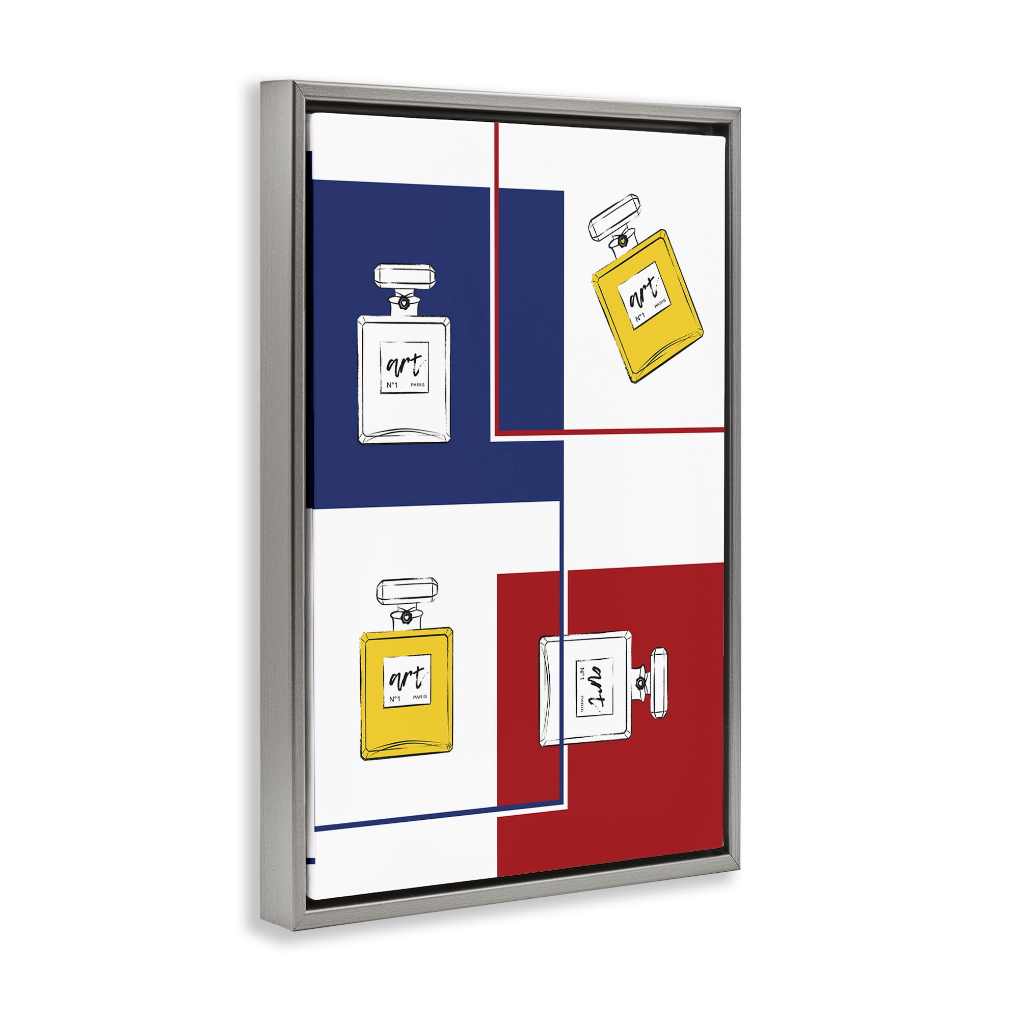 Stupell Industries Classic Design with Perfumes Beauty & Fashion Painting Gray Floater Framed Art Print Wall Art, 21 x 31