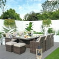 thumbnail image 2 of Direct Wicker 11-Piece Patio Dining Set Wicker Dining Table with Beige Cushions, 2 of 10