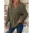 thumbnail image 4 of SIEANE Women's Hoodie Oversized Waffle Knit Tops Henley Casual Shirts Long Sleeve V Neck Solid Color Casual Tunic Sweatshirt S-2XL, 4 of 5