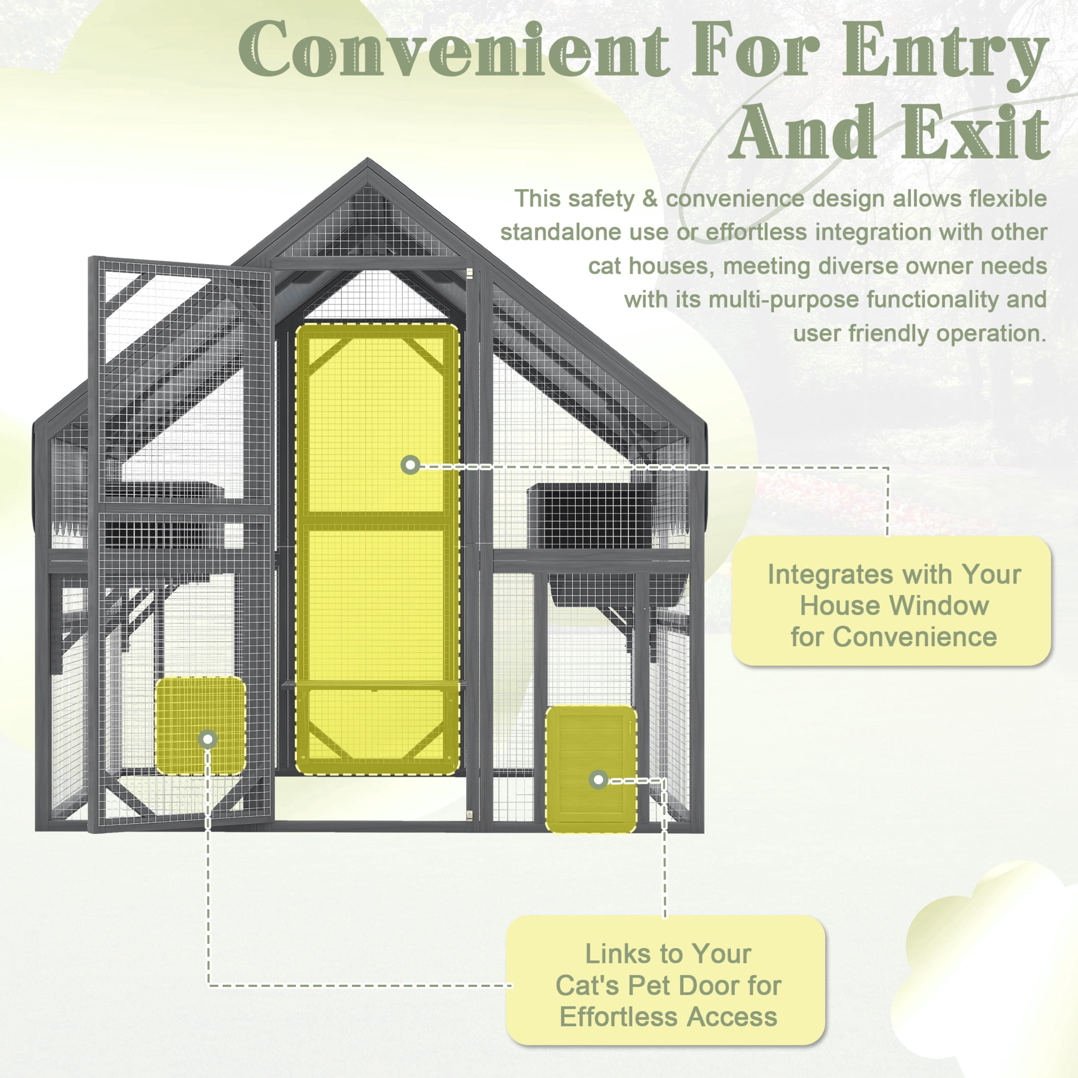 Noble House Outdoor Cat Enclosure, Wood Catio with 2 Platforms, 1 Bridge, and 2 Resting Boxes, Waterproof Canopy, Gray