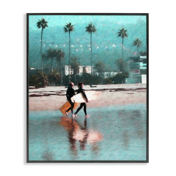 Stupell Industries Surfers Beach Break Sports Painting Black Framed Art Print Wall Art, 11 x 14