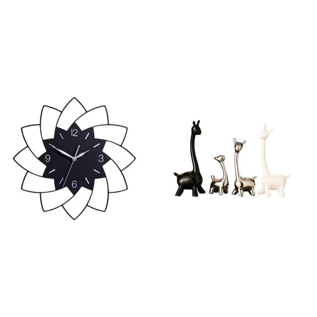 Reloj De Pared Acrílico Con Forma De Flor Y Figura De Jirafa De Cerámica. Reloj Colgante Decorativo Moderno Para Dormitorio, Cafetería, Oficina, Escritorio O Estantería.