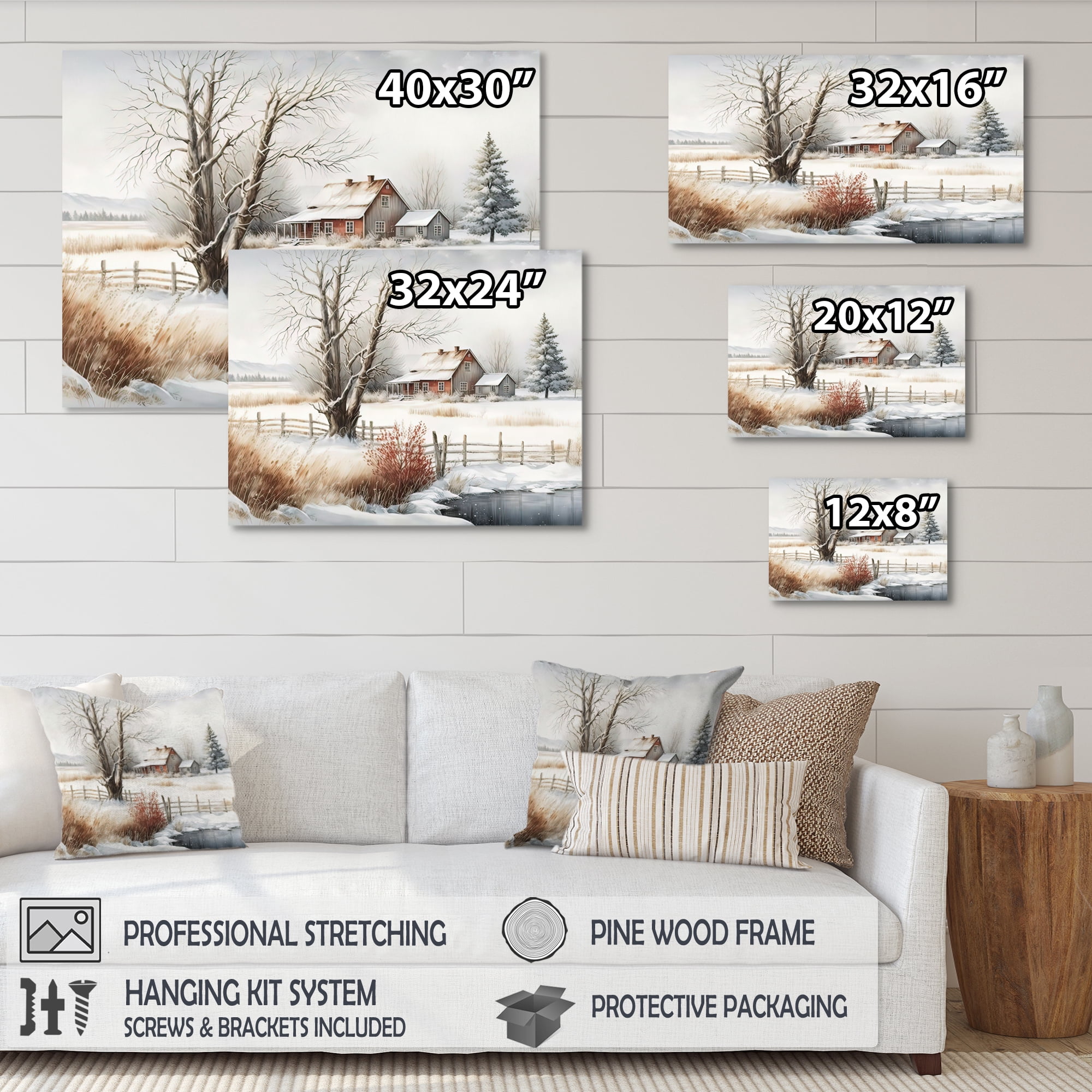 Designart Iowa Farm In Winter Canvas Wall Art