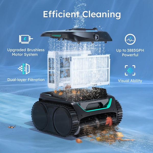 WYBOT C2 Vision Robotic Pool Vacuum & F1 Solar Skimmer Bundle, AI Vision Debris Detection, Dual Filtration, App Control, Wall & Waterline Cleaning, for Inground & Above Ground Pools