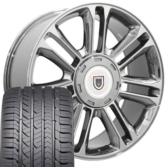 OE Wheels CA83 22 Inch Rims and Tires Fit Escalade Style 6x139.7 22x9 Chrome - Hollander 5358 - Eagle Sport AS 285/45-22 (Set of 4)