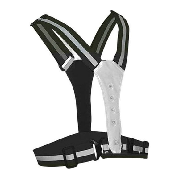 LED Reflective Vest Straps with High Visibility Adjustable Reflector Elastic Belt 3 Modes Runners for Night Working Running White