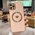 thumbnail image 3 of Compatible for iPhone 11 Pro Max 6.5 Inch Plating Heart Case with Magsafe, TPU Shockproof Cute Case for Women Girl Camera Protection Back Cover for iPhone 11 Pro Max Pink, 3 of 14
