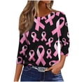 thumbnail image 3 of Nfurl Breast Cancer Shirts for Women Pink Ribbon Print Loose Casual 3/4 Sleeve T Shirts Inspirational T-shirts Breast Cancer Awareness Clothes Black,S, 3 of 6