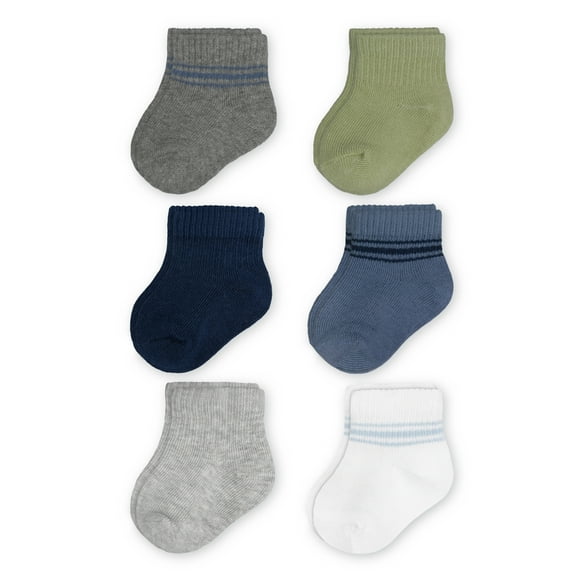 Carter's Child of Mine, Infant Baby Boy Ribbed Quarter Crew Socks, 6 Pack, Sizes 0-12 Months