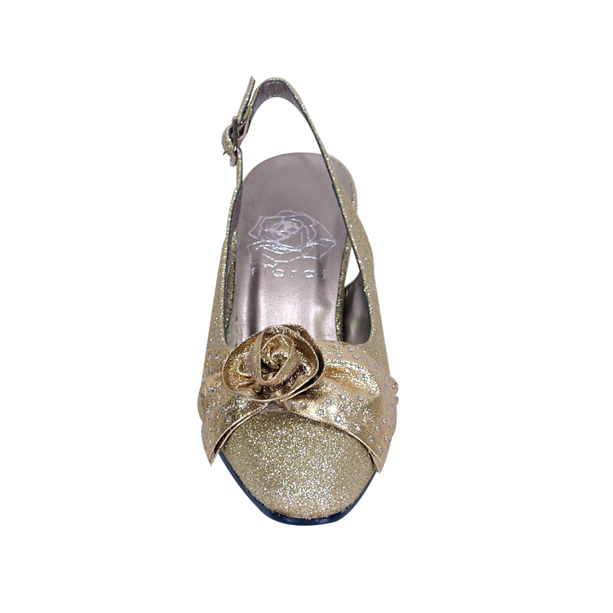FLORAL Alaina Women's Wide Width Crystal Rose Bow Glitter Fabric Upper Slingback GOLD 10