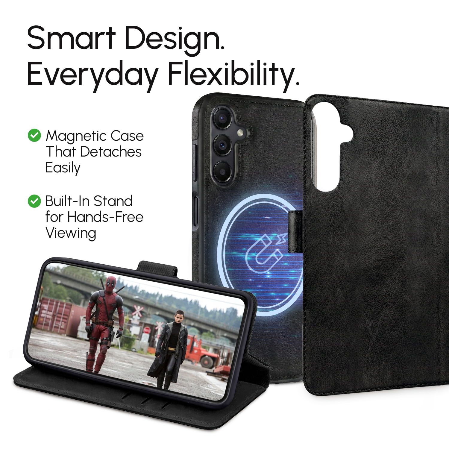RadEnergy EMF Blocking Genuine Leather Wallet Phone Case with Card Holder for Samsung Galaxy, Anti Radiation EMF Protection, Radiation Blocker Cell Phone Wallet Case (Black, for Galaxy A16 5G)