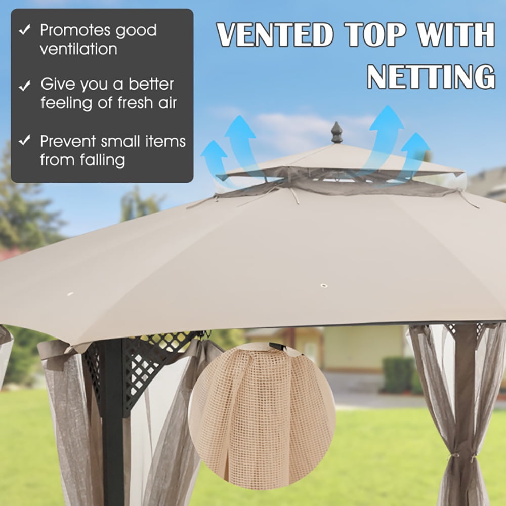 Aimee Lii 12' x 10' Outdoor Double Top Patio Gazebo, Backyard Canopy Gazebo, Beige