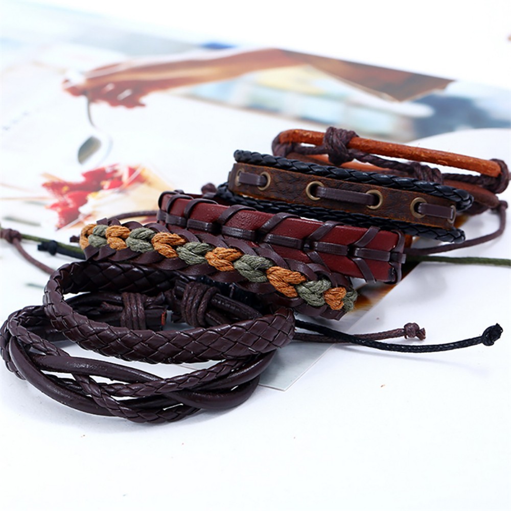 Haswue Braided Bracelet Vintage Hand-woven Multi-layer Leather Bracelet Jewelry - image 5 of 6