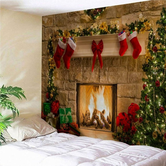 Xmas Fireplace Backdrop Christmas Tree tree fireplace backdrop Photography Background Party Banner Home Decoration, 230x180cm