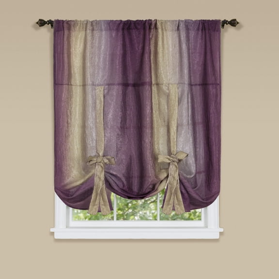 Royal Ombre Crushed Semi Sheer Tie Up Curtain Window Shade - Aubergine/Purple