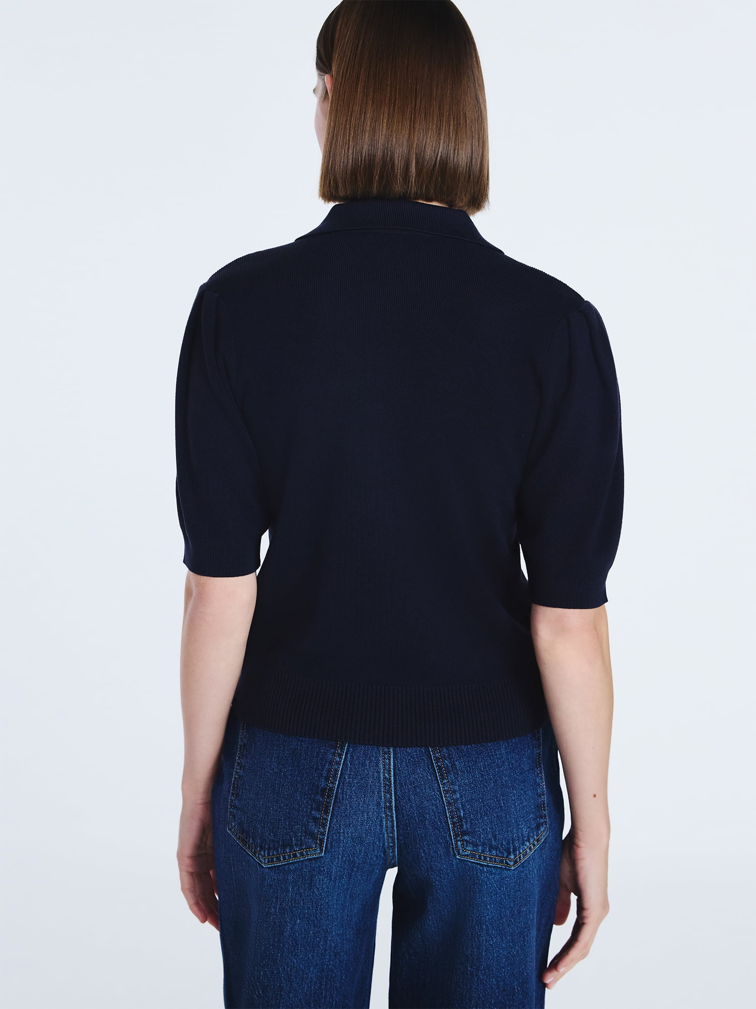Free Assembly Women's and Women's Plus Collared Sweater Tee with Puff Sleeves, Lightweight, Sizes XS-4X