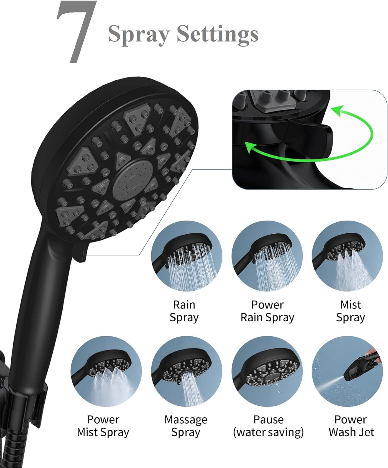 Bailu High Pressure Shower Head features a handheld 7-mode built-in power wash to clean your tub. Tile & Pet, 5" High Flow Handheld Rain Shower Head - Matte Black