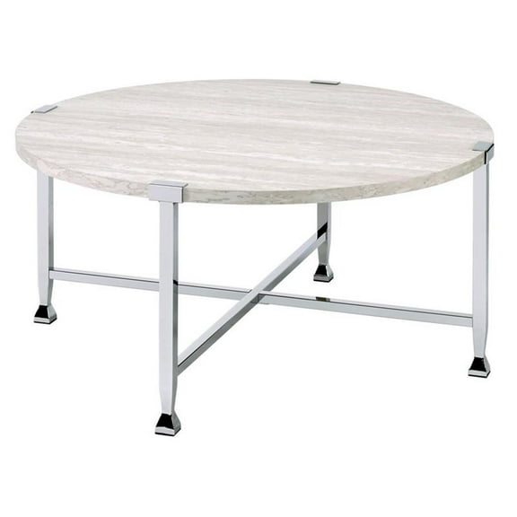 Bowery Hill Modern Wood Coffee Table in White Oak &Chrome