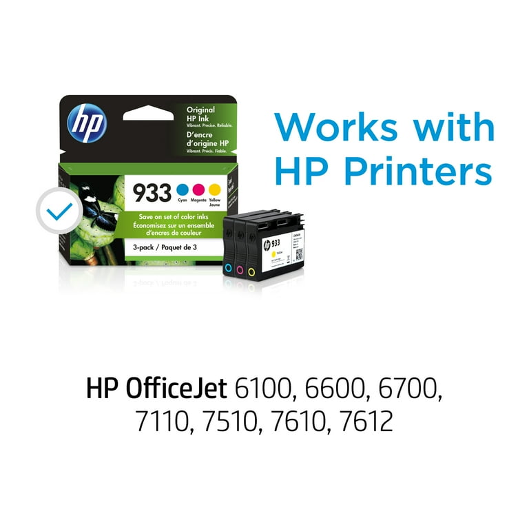 HP, Ink Cartridge, 933 3pk Cyan Magenta Yellow, For HP Printer