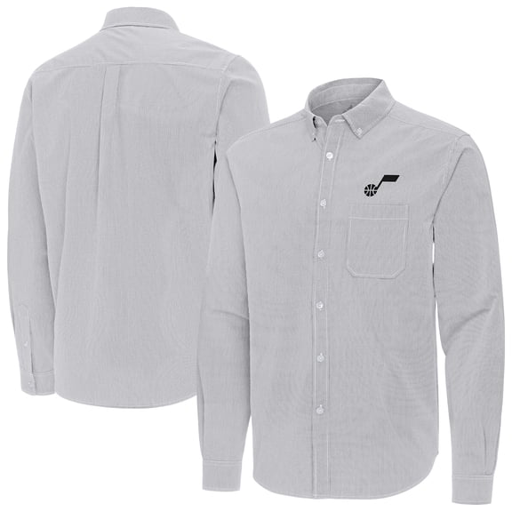 Men's Antigua Gray Utah Jazz Porter Woven Long Sleeve Button-Down Shirt
