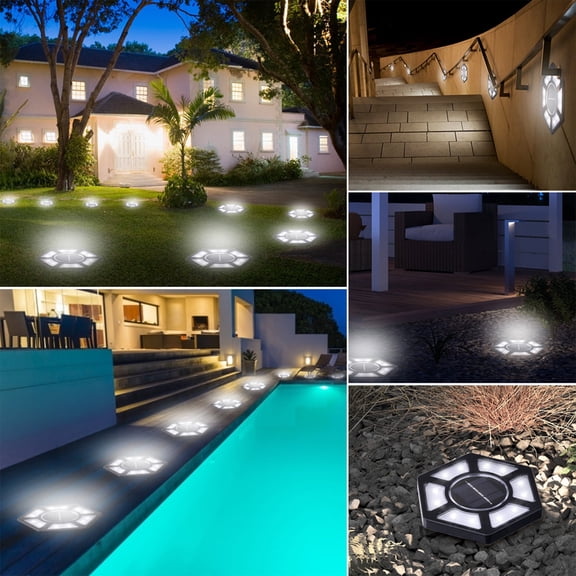 LED Solar Ground Lights Outdoor with Auto Induction, IP65 Waterproof Garden Path Lighting for Yard Lawn Patio Pathway Landscape, Dusk to Dawn Solar Powered Disk Lights, ABS Material, 5.3" Diameter