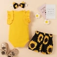 thumbnail image 6 of Penkiiy Toddler Baby Girls Lace Sleeve Top Sunflower Shorts Headdress Clothes Suit Tutu Dresses for Toddler Girls 18-24 Months Yellow On Clearance, 6 of 9