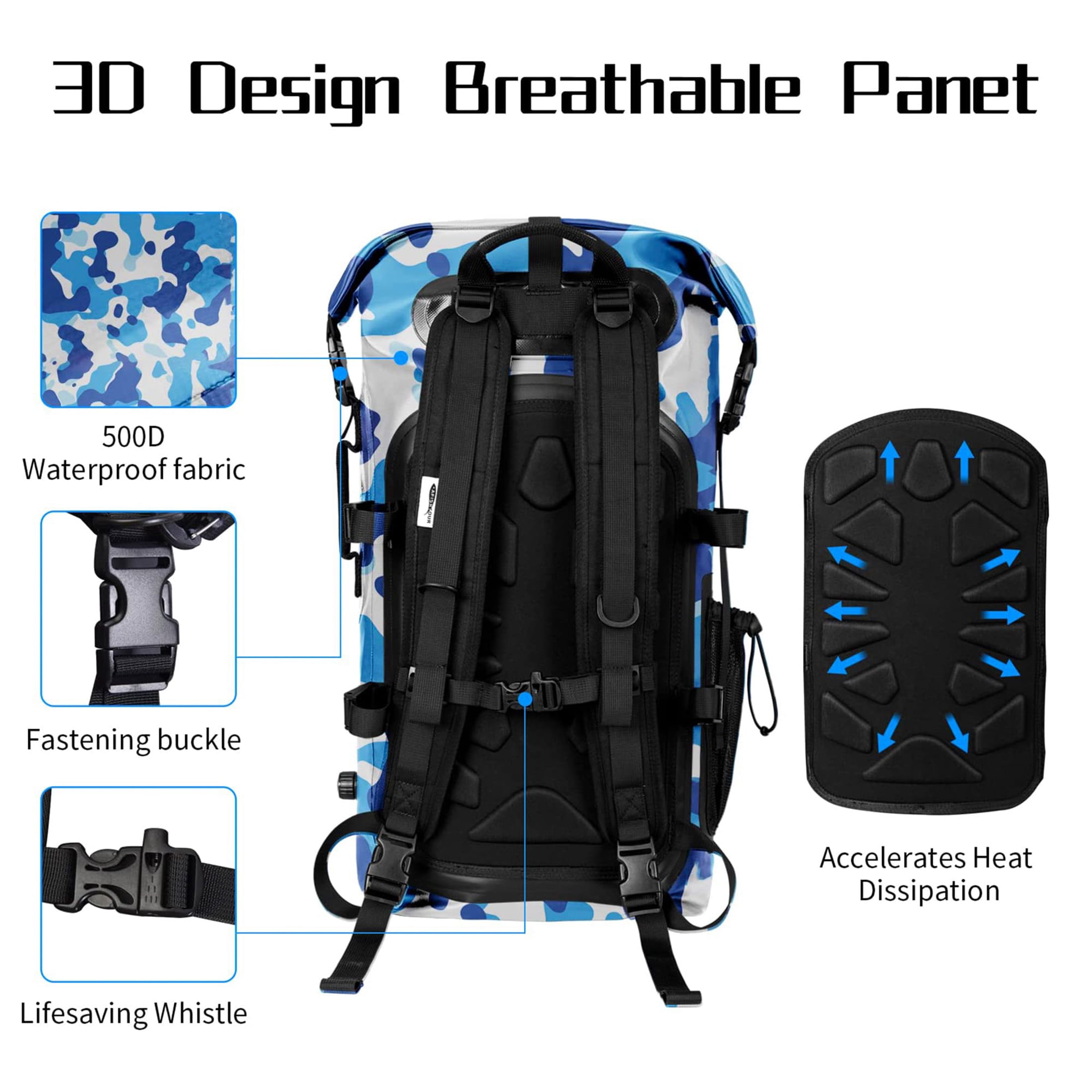 AFISHTOUR Dry Bag Waterproof Backpack, 35L Roll Top Floating Dry Backpack for Kayaking, Hiking, Camping, Travel (Blue)