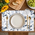 thumbnail image 4 of Blue Botanical Placemats Set of 6, Spring Floral Watercolor Leaf Placemats for Dining Table, Place Mats for Kitchen Tabletop, Waterproof Wipeable Dining Table Mats Set, 4 of 9