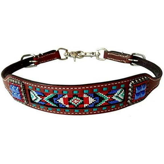 Showman Leather Wither Strap w/ Blue & Red Beaded Southwest Design