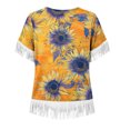 thumbnail image 7 of JTZGDY Vintage Fringed Patchwork Shirts for Women Trendy Summer Short Sleeve Boho Floral Printed Crew Neck Graphic T-Shirts Lightweight Cozy Tassles Tunic Blouse Loose Fit Pullover Tops, 7 of 7