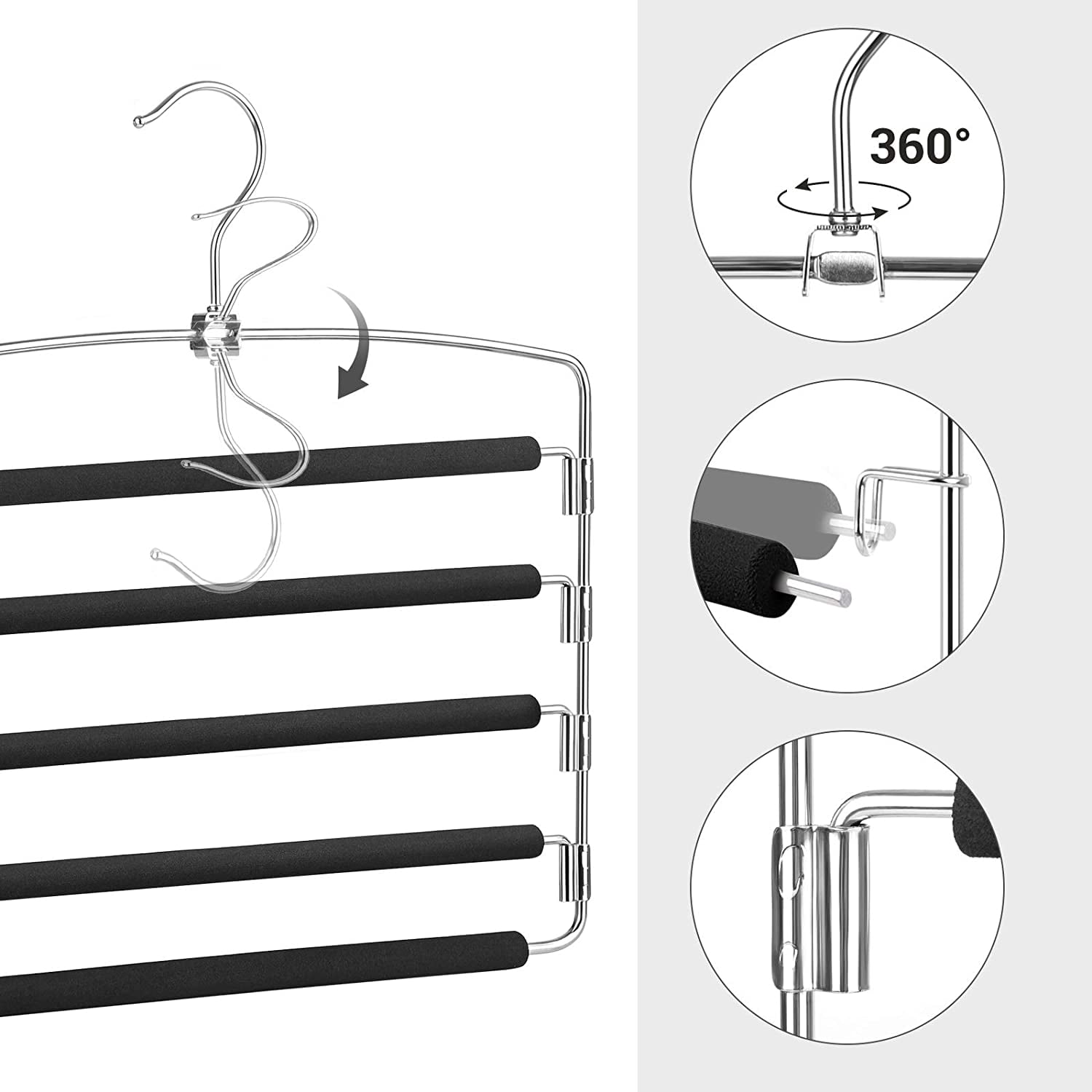Black Pants Hangers Non Slip - Happon 2 Pack Space Saving Hanger 5-Layer Swing Arm Pants Hanger Metal Space Saver Hangers for Pants Jeans Scarf Trouser Tie Towel Clothes
