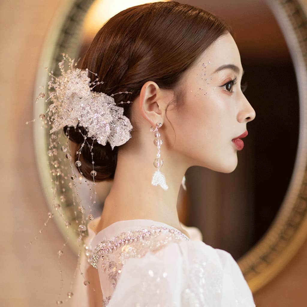 RKXQTHair jewelry, Hair Comb Wedding Bridal Hair Accessories Women Crystal Tassel Hair Side Comb Handmade Lace Sequins Wedding Hair Accessory Hair Clip Comb Bride Hair Side Combs