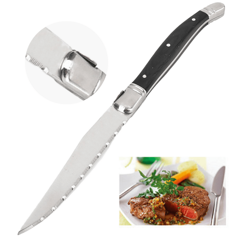dearithe Steak Knives Set of 6, Black Full-Tang Triple Rivet Serrated  Stainless Steel Sharp Blade Flatware Steak Knife Set, 4.5 Inches, For  Restaurant