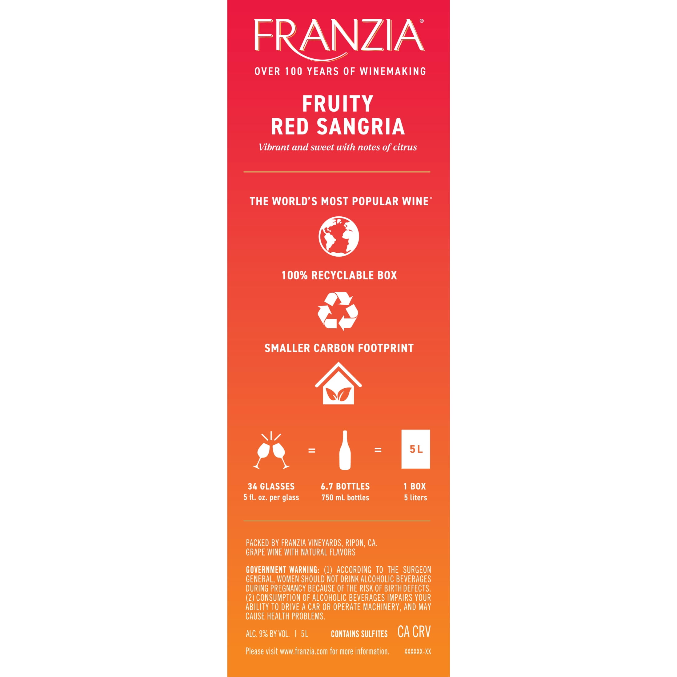 Franzia Red Sangria, Red Wine, 5L