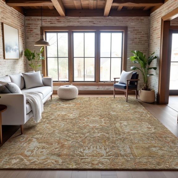 Addison Rugs Mayfield Premium Machine Washable Traditional Damask Khaki Rectangle Rug, 9' x 12'