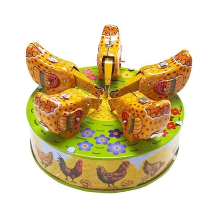 Alexander Taron Pecking Chickens Collectible Tin Toy - 5.5" - Yellow and Green