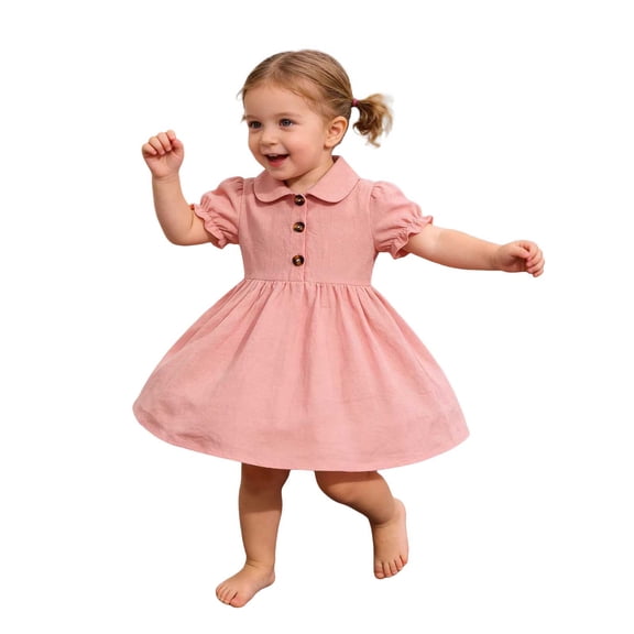 Ulanda Toddler Baby Girl Polo Dress Short Sleeve Golf Tennis Pleated Dress Summer Playwear Sundress School Uniform (Pink,6-9 Months)