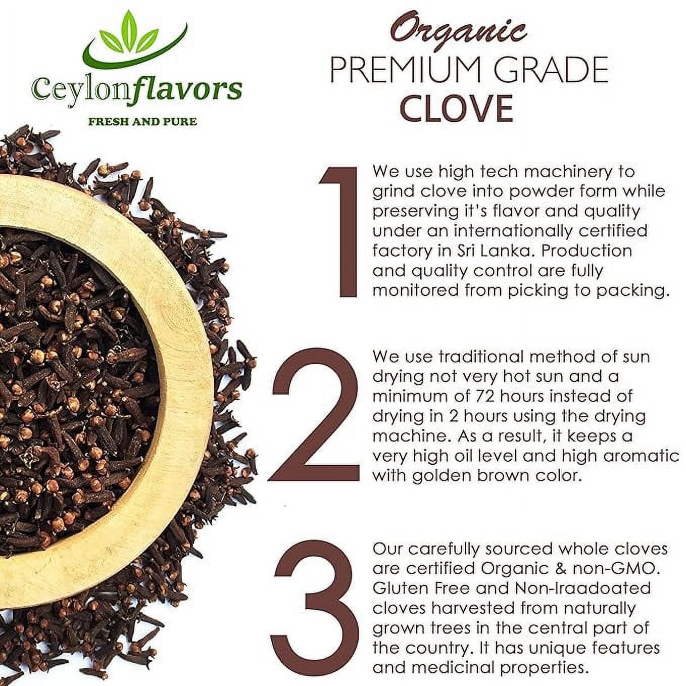 Organic Ceylon Cloves Premium Grade Hand Picked Whole Cloves 3.5 oz. USDA Certified Organic