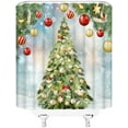 thumbnail image 3 of Winter Forest Shower Curtain Merry Christmas Pine Tree Blue Xmas Balls White Snow Snowflake Fabric Bathroom Curtains Decor Set with Hook(72" WX72 H), 3 of 4
