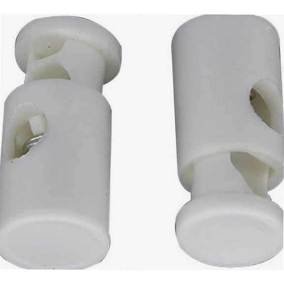 White Drawstring Stopper Cord Locks with Single Hole Spring Loaded Toggle Stopper and Wide Push Buttons For Bags, Paracord, Jackets, Luggage, 2pcs